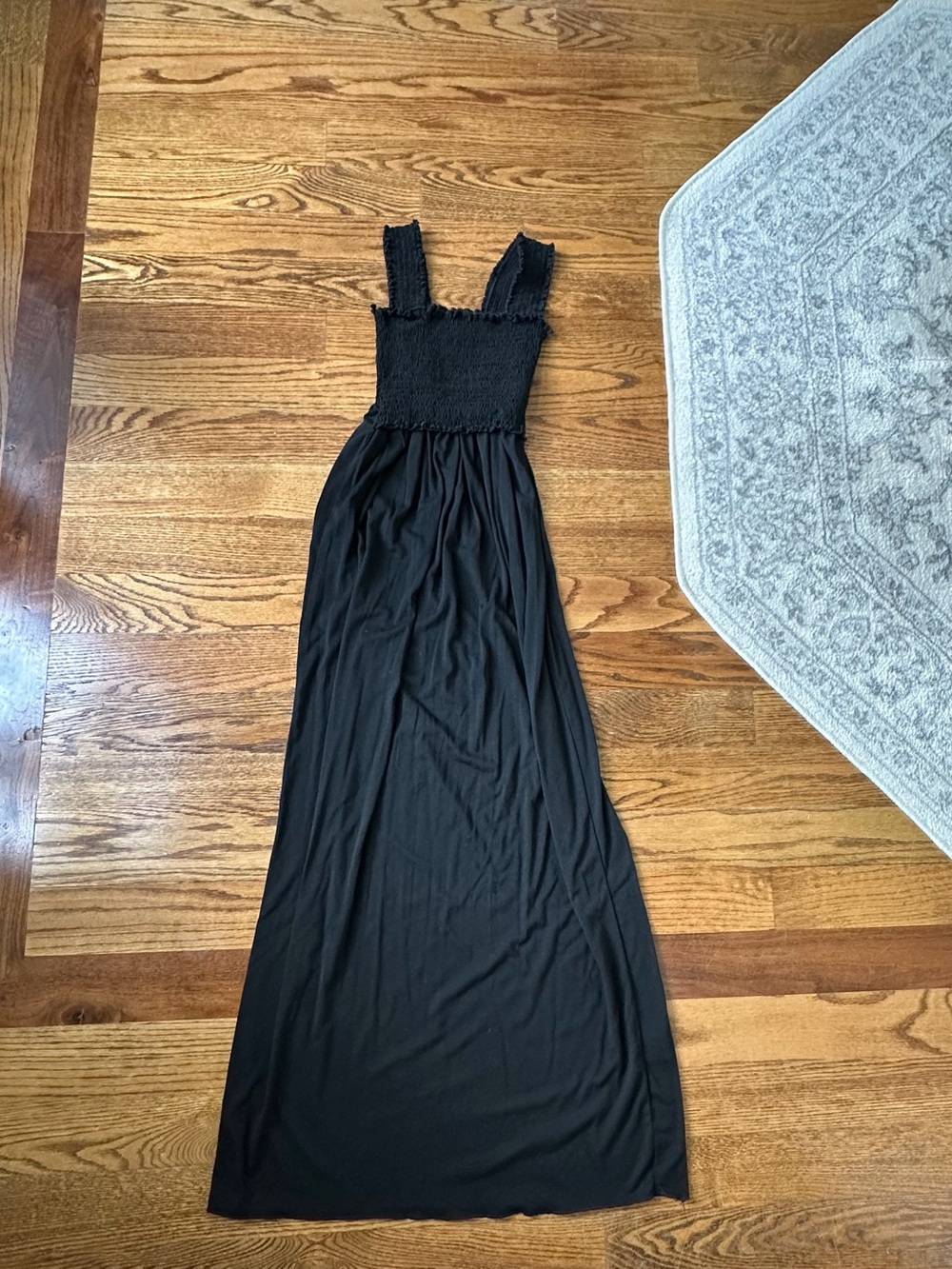 Nursing Queen Black Smocked Bodice Maxi Nursing Dress with Wide Straps